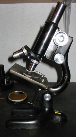 A B&L student microscope, as fine a stand as one needs for routine use.